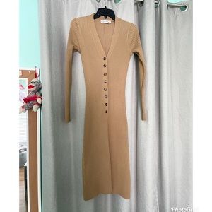Beige Botany Button Down Sweater Dress